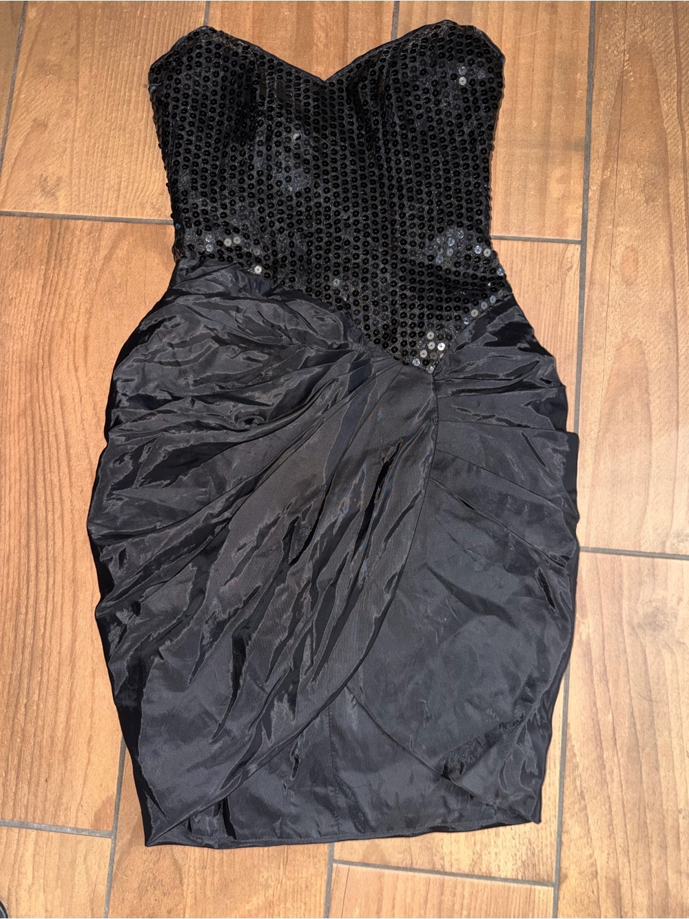 Strapless Black Sequin & Ruched Dress